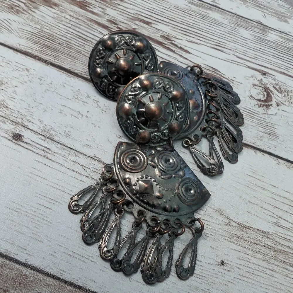 Vintage Earrings For Pierced Ears Dark Metal Dangle